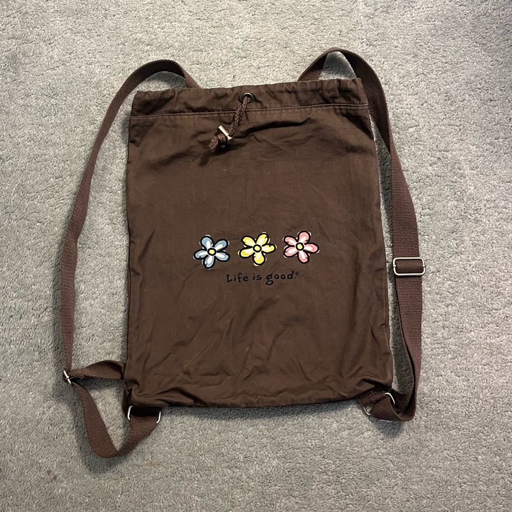 Life is Good Cotton Drawstring Backpack